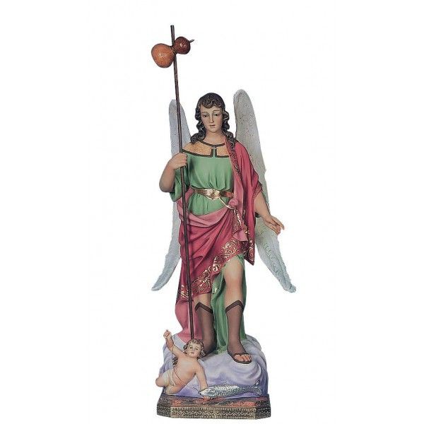 Statue Saint Raphaël Polychrome Antique