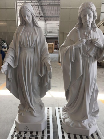 STATUE DE LA VIERGE MARIE ET DU CHRIST EN MARBRE ATELIER JS BRUNET