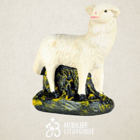 Animal de la crèche : Mouton, en plâtre coloré