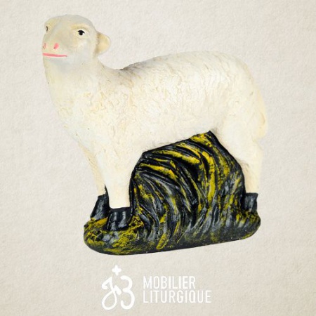 Animal de la crèche : Mouton, en plâtre coloré