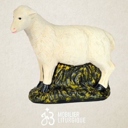Animal de la crèche : Mouton, en plâtre coloré