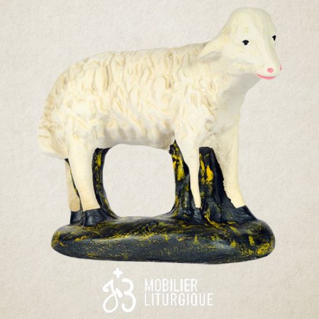 Animal de la crèche : Mouton, en plâtre coloré