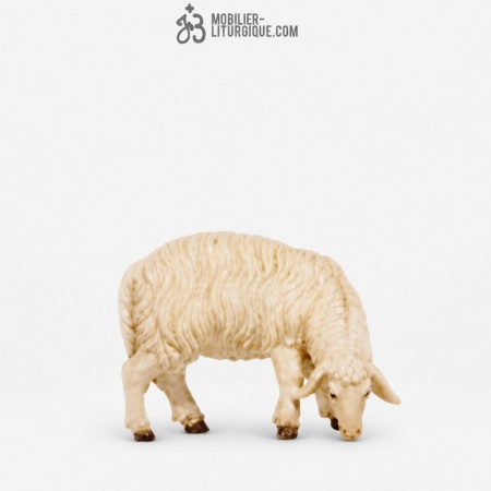 Animal de la cr&egrave;che : Mouton broutant, en bois color&eacute;