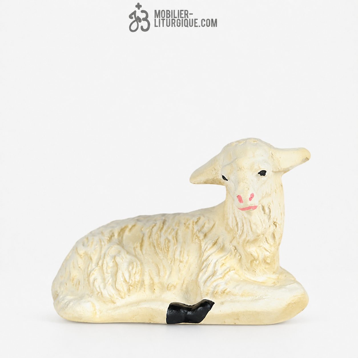 Animal de la cr&egrave;che : Mouton couch&eacute;, en pl&acirc;tre color&eacute;
