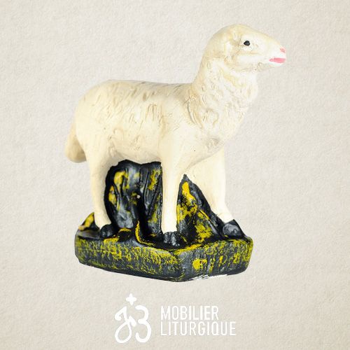 Animal de la cr�che : Mouton debout, en pl�tre color�