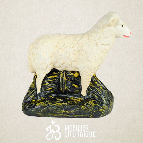 Animal de la cr�che : Mouton debout, en pl�tre color�