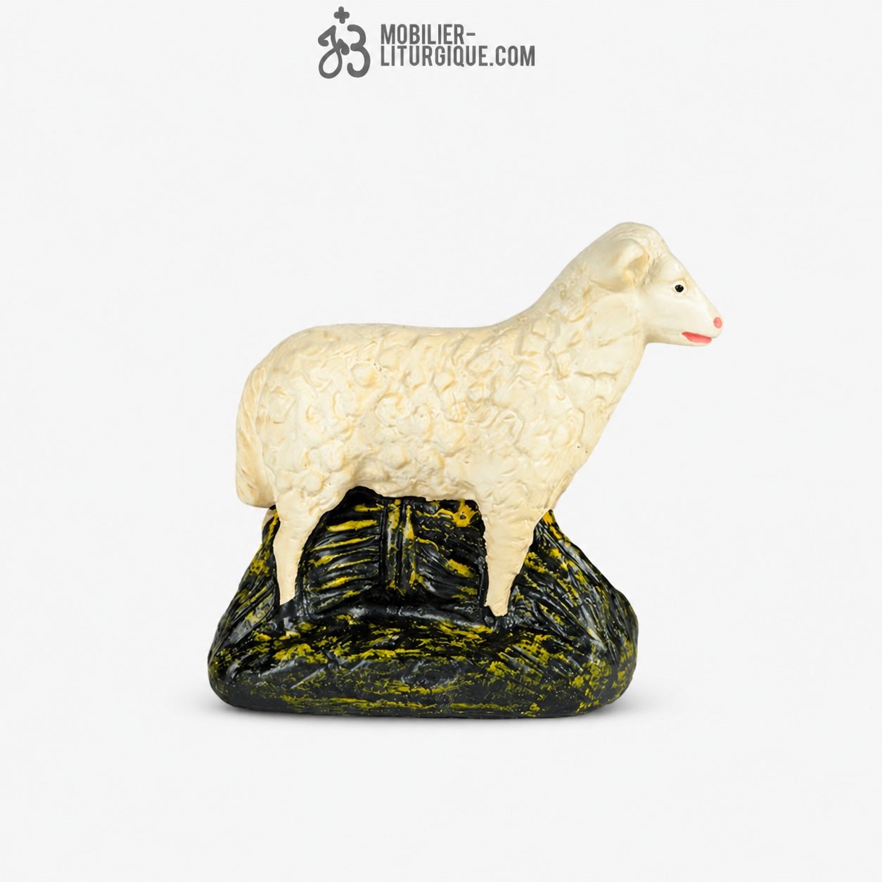 Animal de la cr&egrave;che : Mouton debout, en pl&acirc;tre color&eacute;