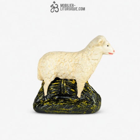 Animal de la cr&egrave;che : Mouton debout, en pl&acirc;tre color&eacute;