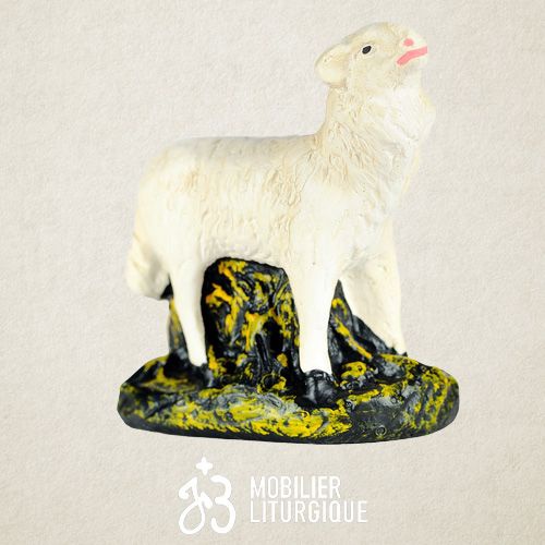Animal de la cr�che : Mouton la t�te lev�e, en pl�tre color�