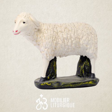 Animal pour crèche : Mouton debout, en plâtre coloré