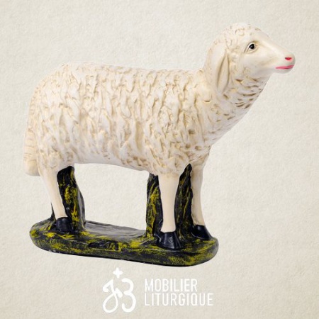 Animal pour crèche : Mouton debout, en plâtre coloré