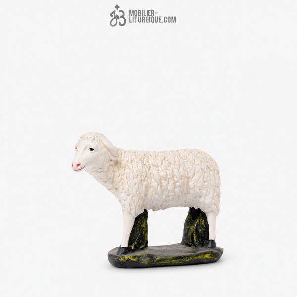 Animal pour cr�che : Mouton debout, en pl�tre color�