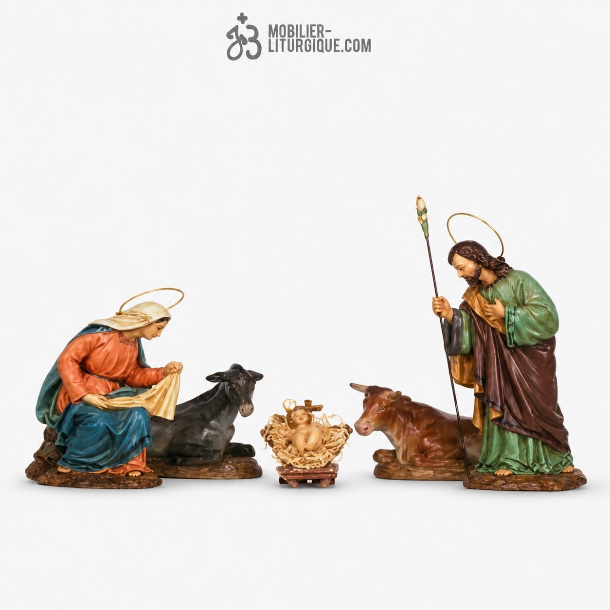 Cr&egrave;che 5 personnages  Feuille d\'or