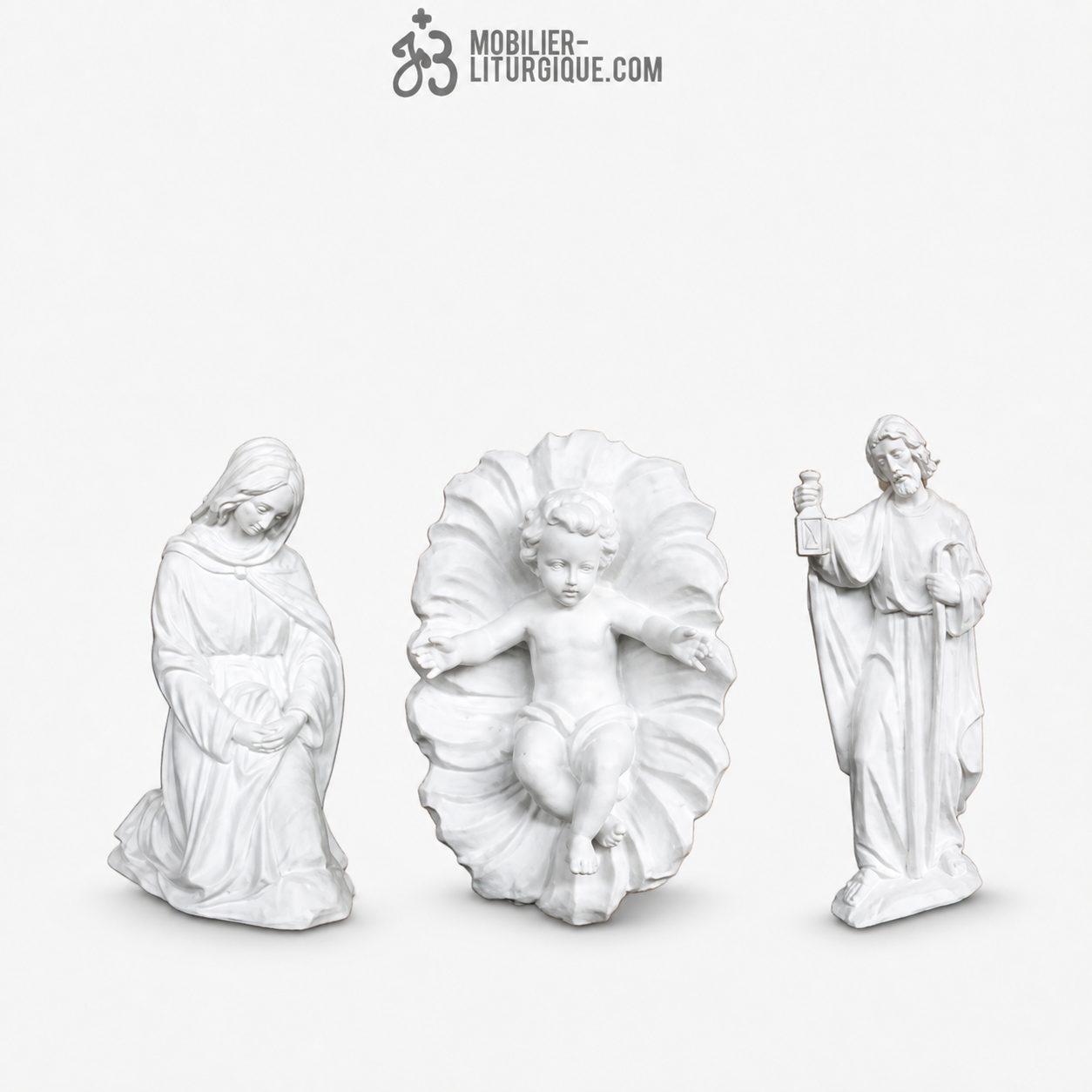 Cr&egrave;che compl&egrave;te en marbre blanc recontistu&eacute; 30 cm