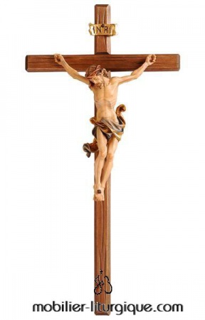 croix murale Jésus Christ crucifié en bois décoré