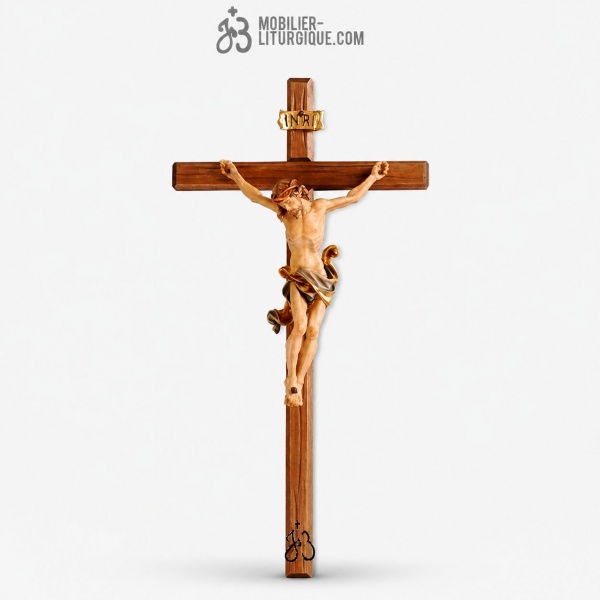 Crucifix mural en bois d�cor�