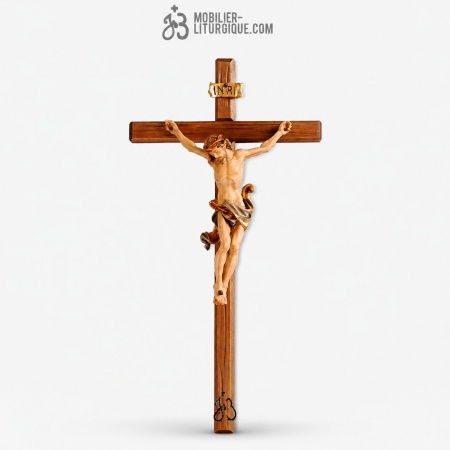 Crucifix mural en bois d&eacute;cor&eacute;