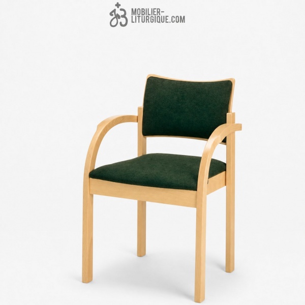 Fauteuil bois naturel vernis, assise et dos garnis 
