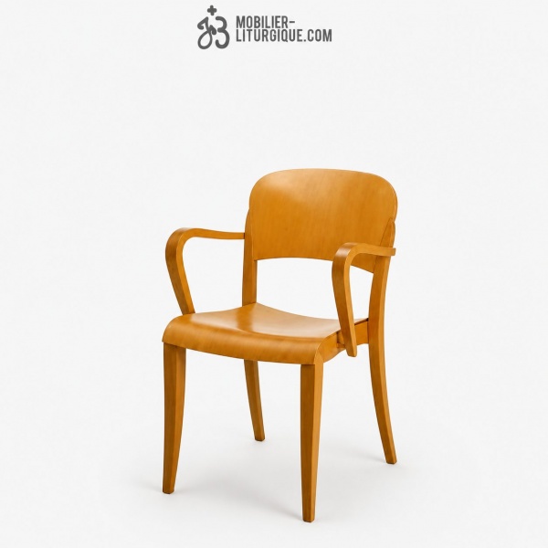 Fauteuil empilable assise et dossier garni naturel vernis