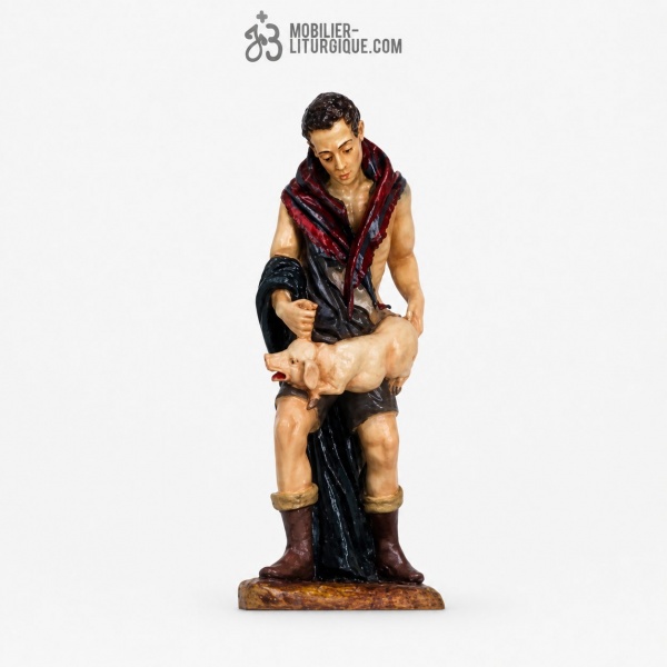 Homme et son cochon Polychrome