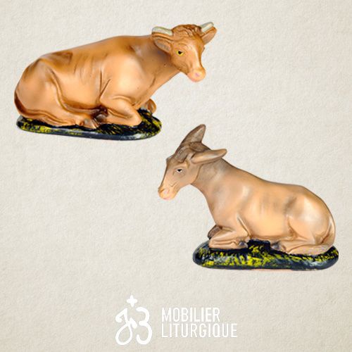 Lot Ane et Boeuf, en pl�tre color�