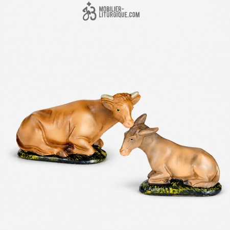 Lot Ane et Boeuf, en pl&acirc;tre color&eacute;