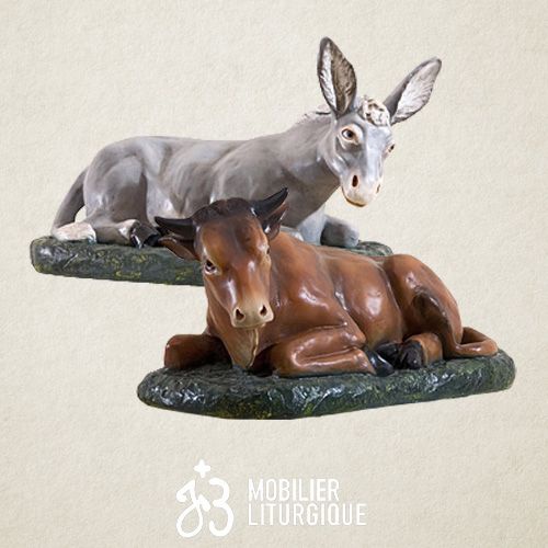 Lot de 2 animaux pour cr�che de 85 cm : Ane et boeuf