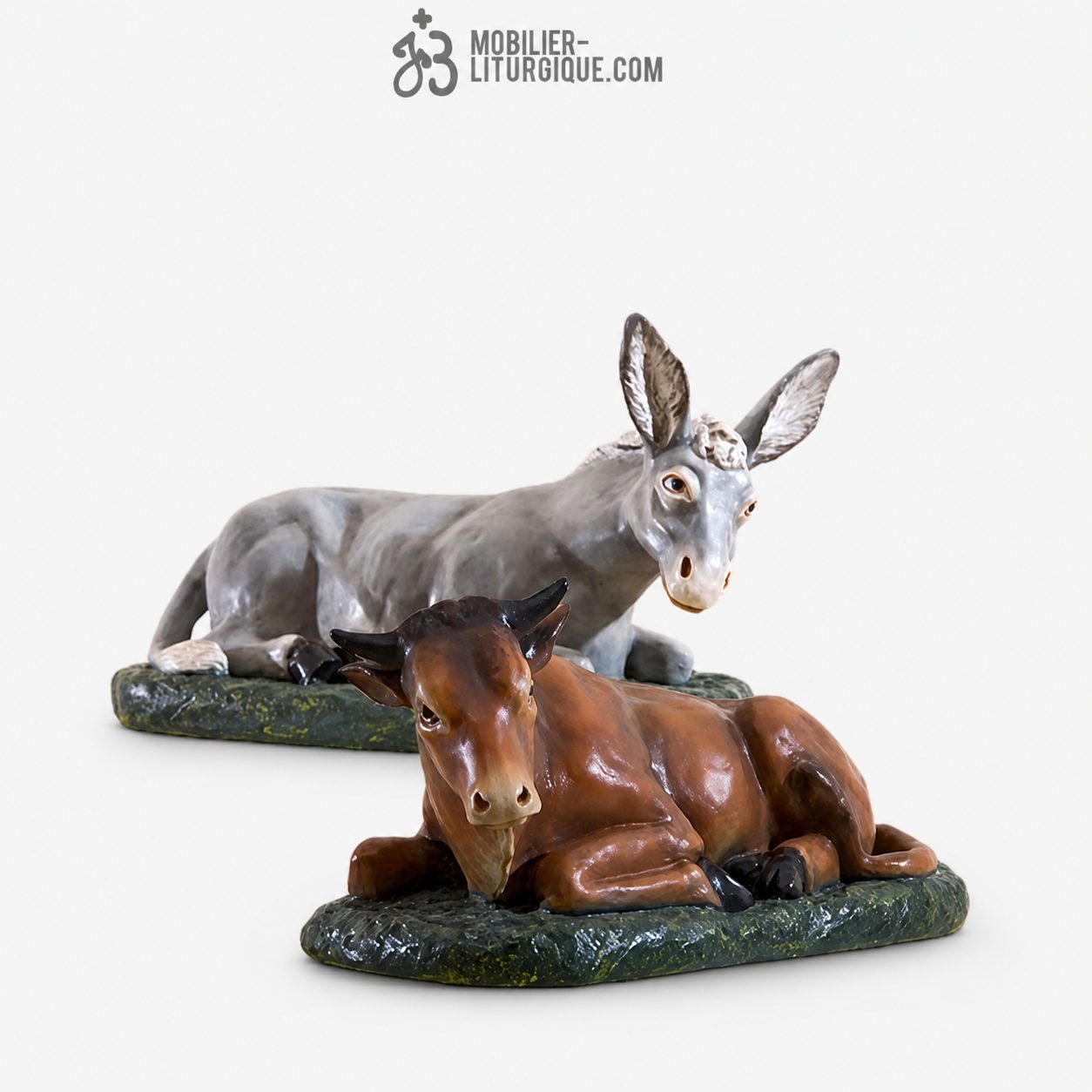 Lot de 2 animaux pour cr&egrave;che de 85 cm : Ane et boeuf