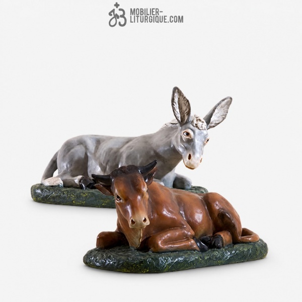 Lot de 2 animaux pour cr�che de 85 cm : Ane et boeuf