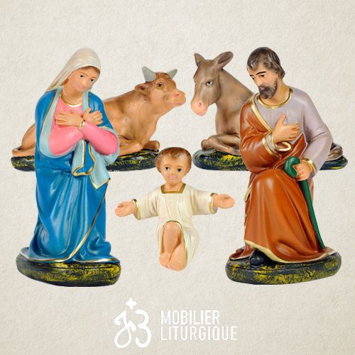 Lot de 5 personnages de cr�che, en pl�tre color�