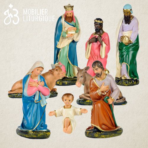 Lot de 8 personnages de cr�che, en pl�tre color�