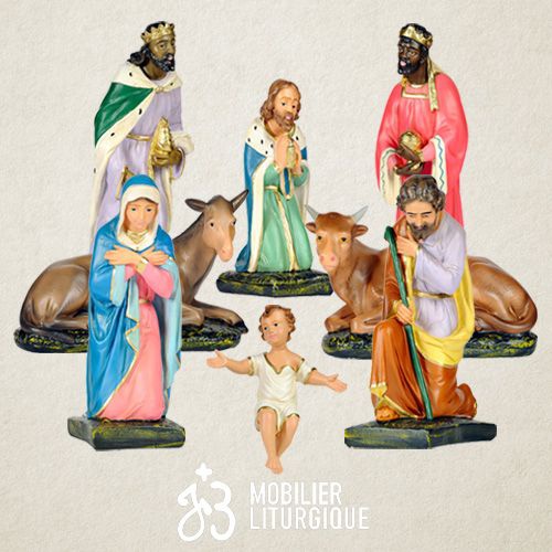 Lot de 8 personnages de cr�che, en pl�tre color�