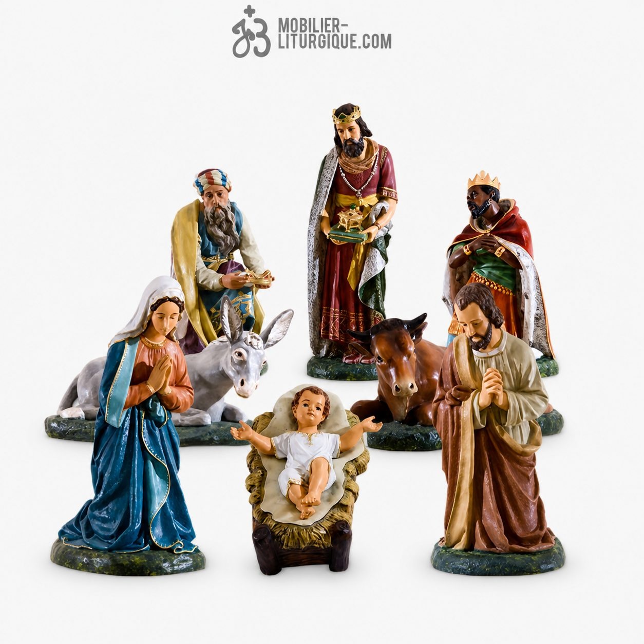 Lot de 8 personnages pour cr&egrave;che de 85 cm