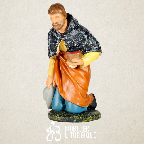 Personnage de cr�che : Berger � genoux, en pl�tre color�