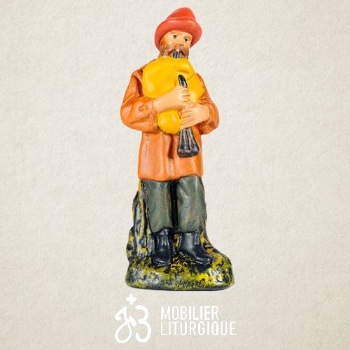 Personnage de cr�che : Berger � la cornemuse, en pl�tre color�