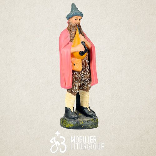 Personnage de cr�che : Berger � la cornemuse, en pl�tre color�