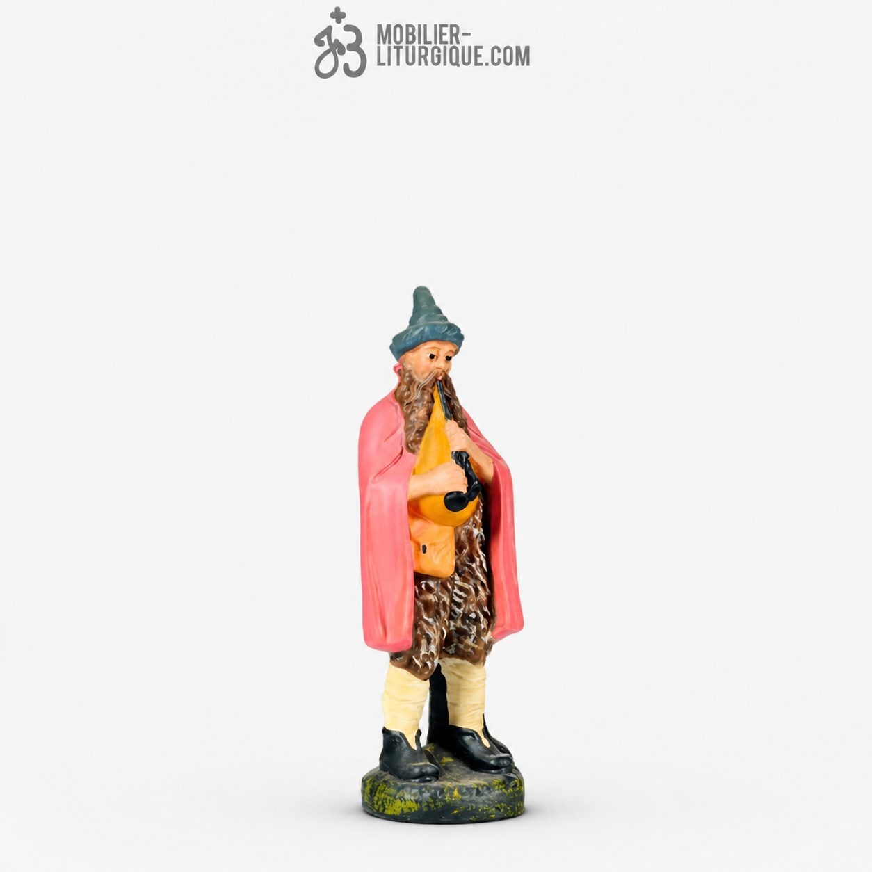 Personnage de cr&egrave;che : Berger &agrave; la cornemuse, en pl&acirc;tre color&eacute;