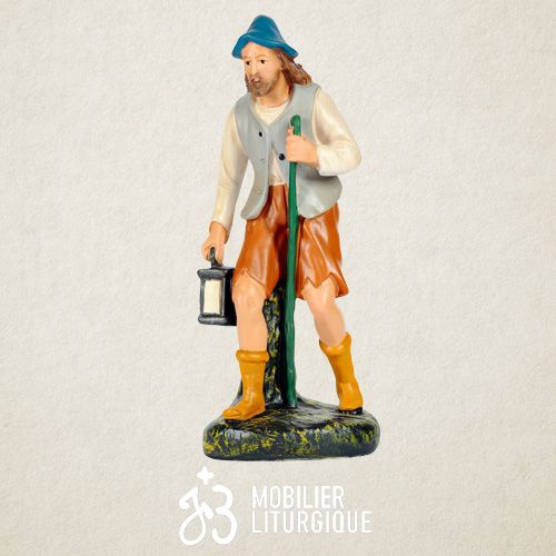 Personnage de cr�che : Berger avec lanterne, en pl�tre color�