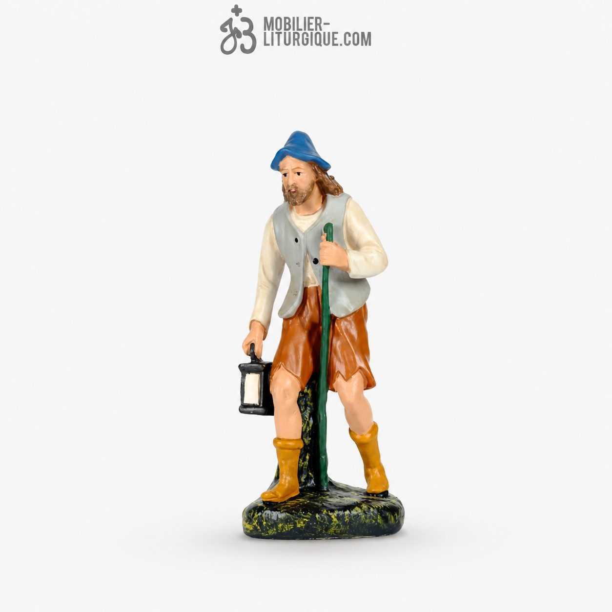 Personnage de cr&egrave;che : Berger avec lanterne, en pl&acirc;tre color&eacute;