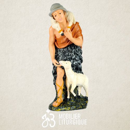 Personnage de cr�che : Berger avec moutons, en pl�tre color�