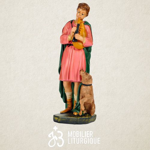 Personnage de cr�che : Berger et son chien, en pl�tre color�
