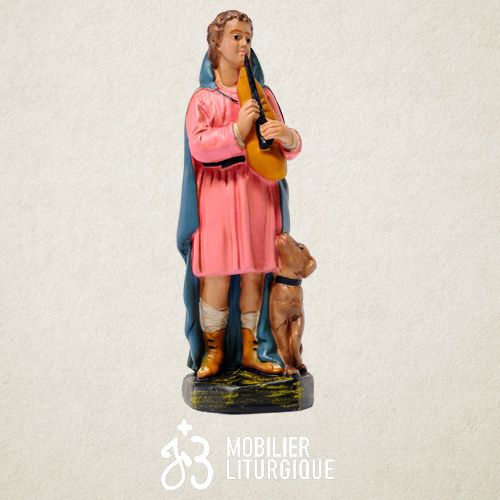 Personnage de cr�che : Berger jouant de la cornemuse, en pl�tre color�