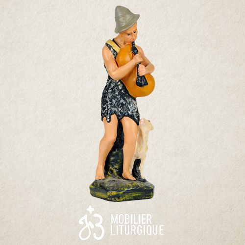 Personnage de cr�che : Berger musicien, en pl�tre color�