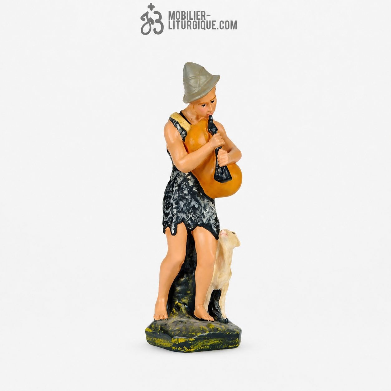 Personnage de cr&egrave;che : Berger musicien, en pl&acirc;tre color&eacute;