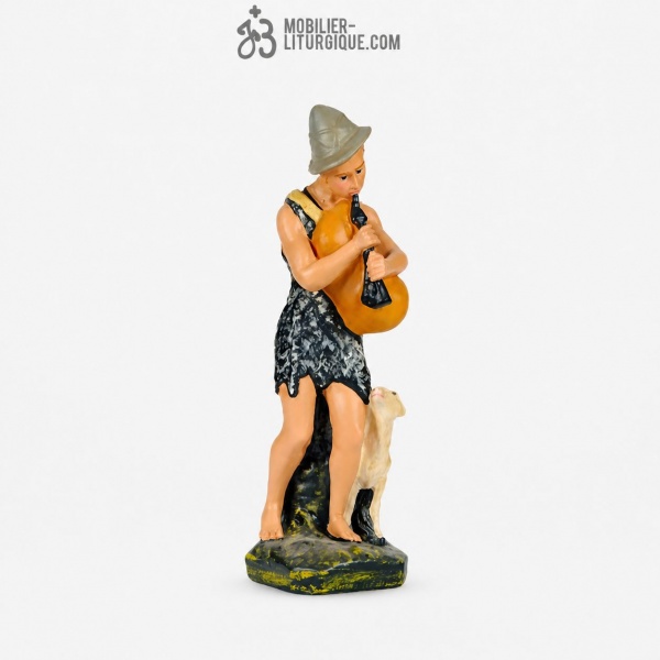 Personnage de cr�che : Berger musicien, en pl�tre color�
