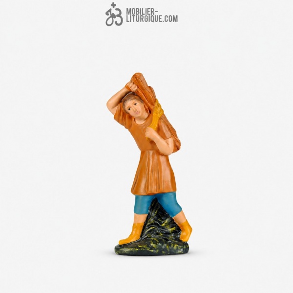 Personnage de cr�che : Berger portant du foin, en pl�tre color�