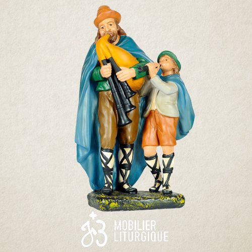 Personnage de cr�che : Bergers musiciens, en pl�tre color�
