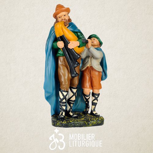 Personnage de cr�che : Bergers musiciens, en pl�tre color�
