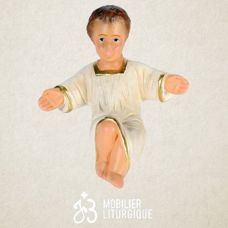 Personnage de crèche : Enfant Jésus, en plâtre coloré