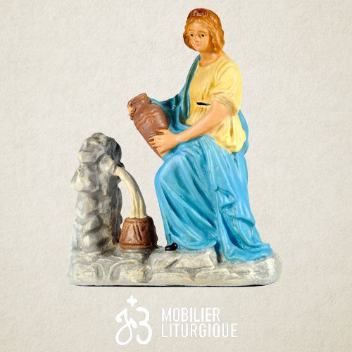 Personnage de cr�che : Femme � la fontaine, en pl�tre color�